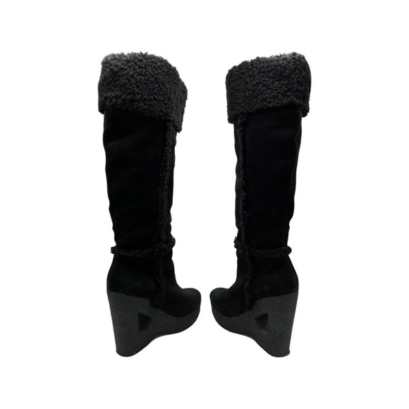 Michael Kors Knee High Suede &‎ Shearling Wedge Cutout Heel Boots - Picture 8 of 15